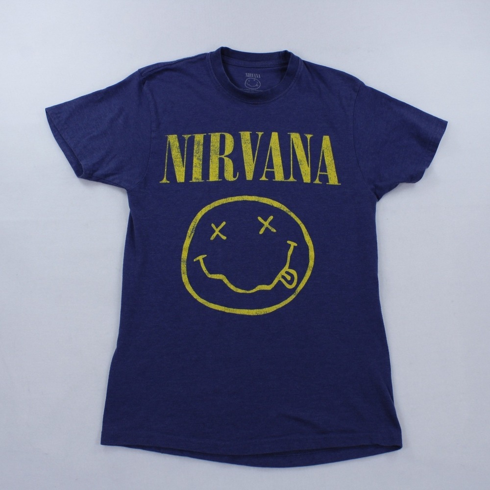 Nirvana‎ Smiley Face Graphic Tee Navy Blue Men's Size M - Official Band T-Shirt
